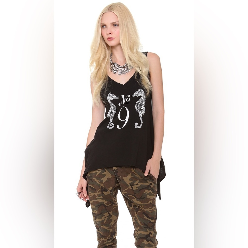Y2k Revolve WF Seahorse Tank Top Black XS Draped Flowy Vneck Whimsigoth Punk